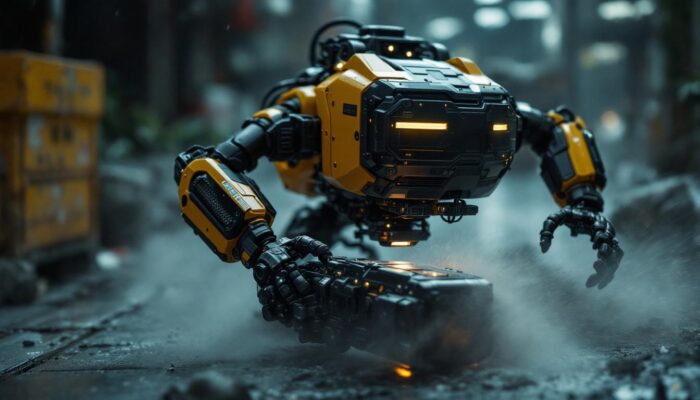 A photograph of a highly advanced explosive ordnance disposal robot in action