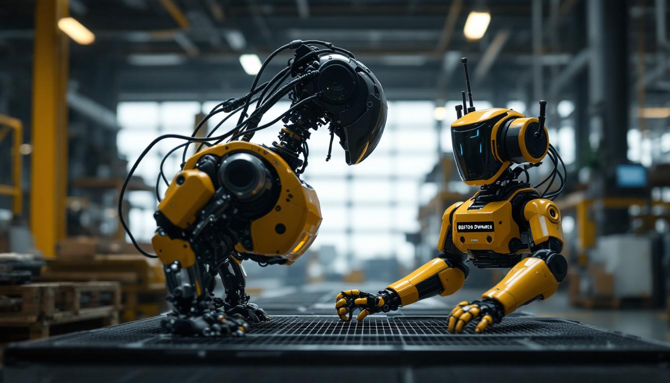 A photograph of a boston dynamics robot in action within an industrial setting