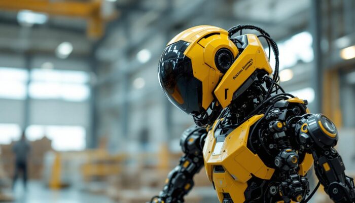 A photograph of a boston dynamics robot in motion