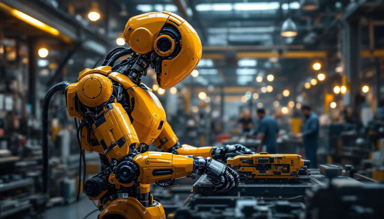 A photograph of capture a photograph of an atlas robot in an industrial setting