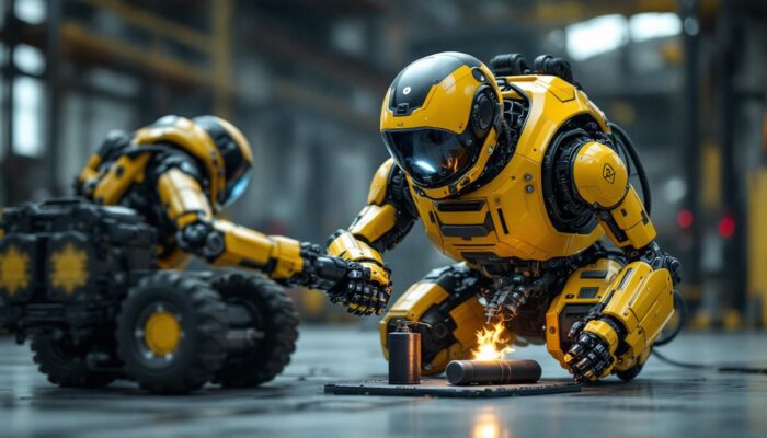 A photograph of a bomb disposal robot in action