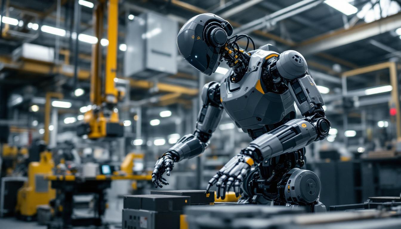 A photograph of a boston dynamics robot in action within an industrial setting