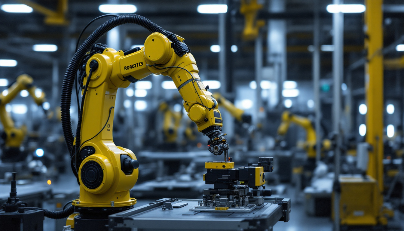 A photograph of a universal robots ur5e in action