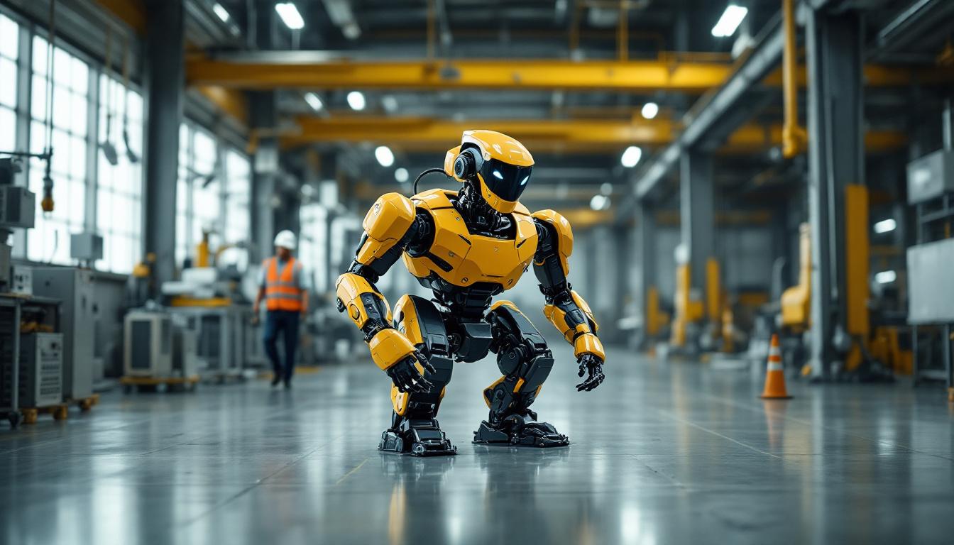 A photograph of a boston dynamics robot in action within an industrial setting