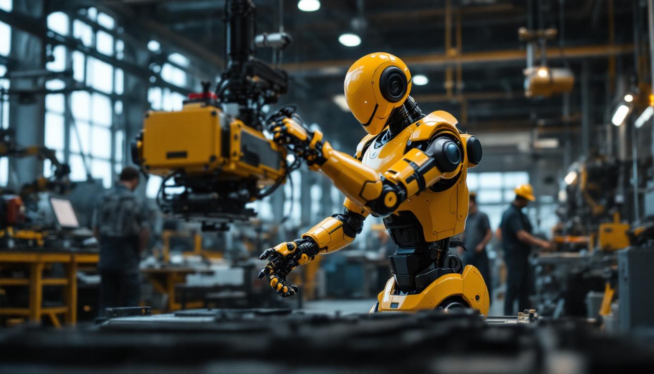 A photograph of a dynamic scene featuring the atlas robot in action