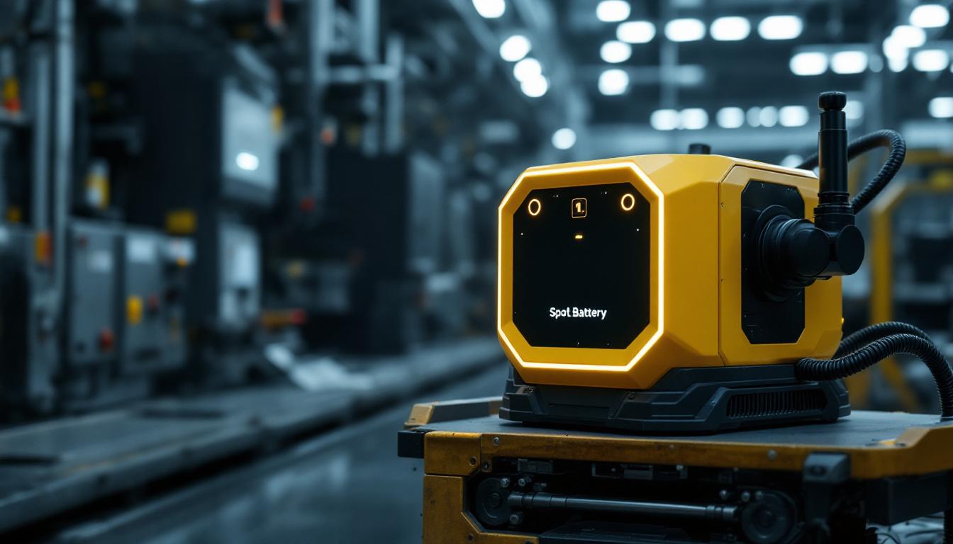 A photograph of a spot battery robotic unit in an industrial setting