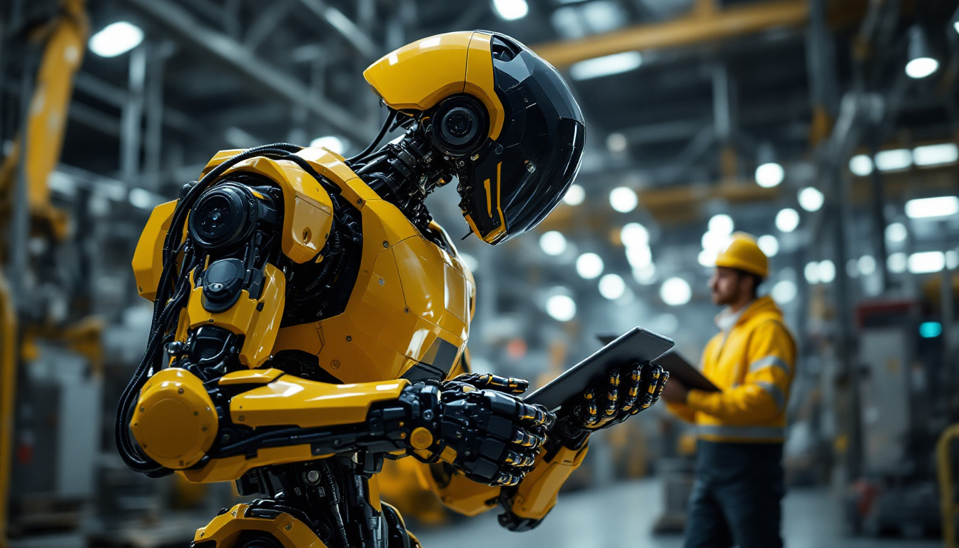 A photograph of a boston dynamics robot in an industrial setting