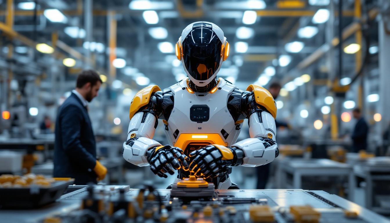 A photograph of a sleek industrial robot in action