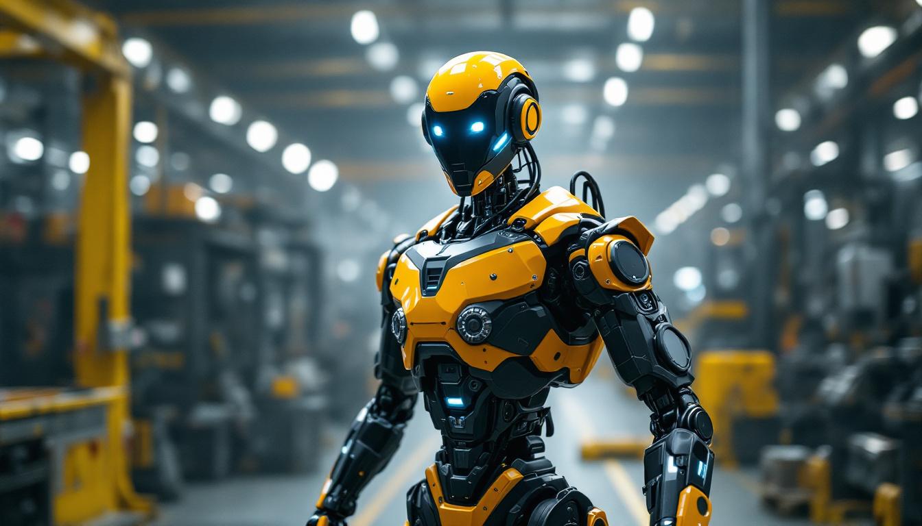 A photograph of a boston dynamics humanoid robot in a dynamic industrial setting