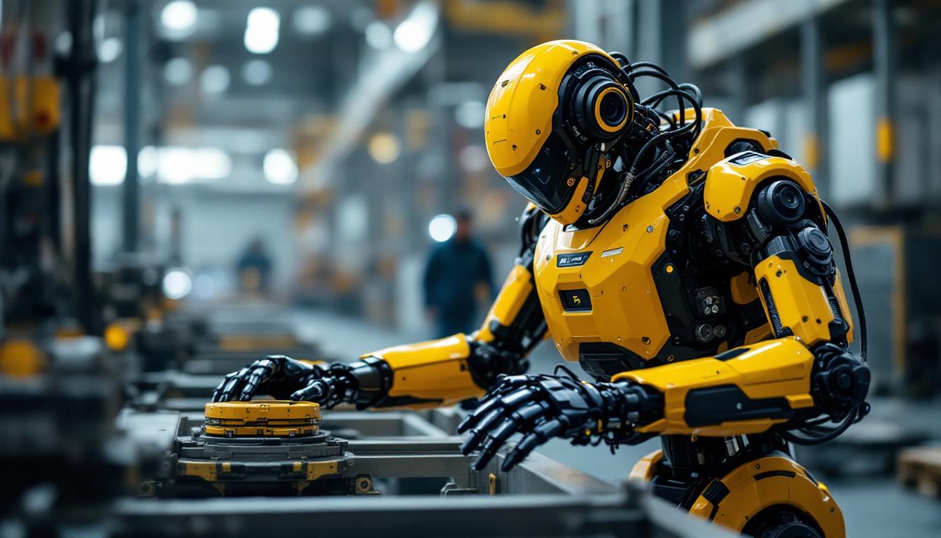 A photograph of capture a photograph of a boston dynamics robot in action within an industrial setting