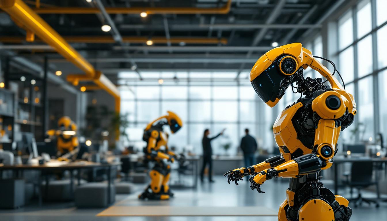 A photograph of capture a photograph of boston dynamics' headquarters showcasing their innovative robots in action
