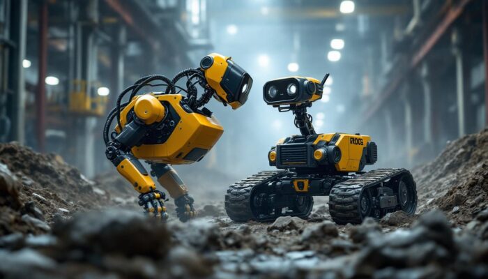 A photograph of capture a photograph of big dog the robot in an industrial setting