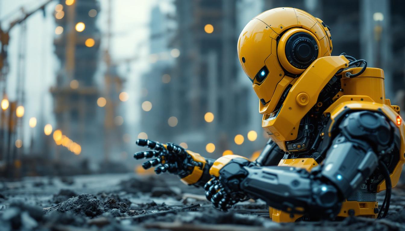A photograph of a construction robot in action on a job site