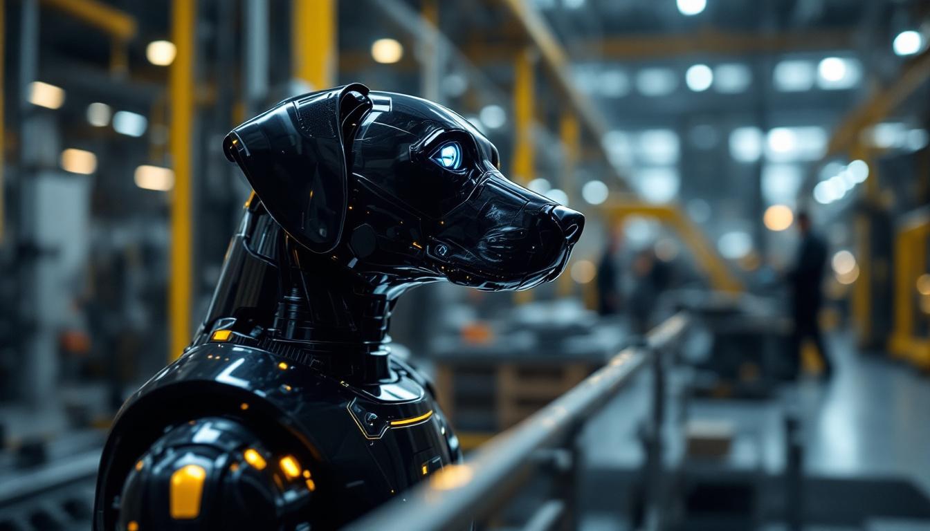 A photograph of a sleek and modern labrador robot in an industrial setting