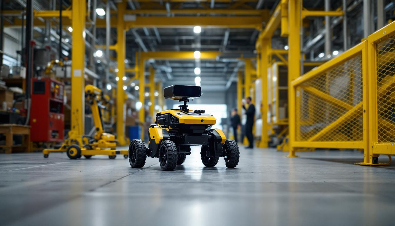 A photograph of a boston dynamics spotmini in action within an industrial setting
