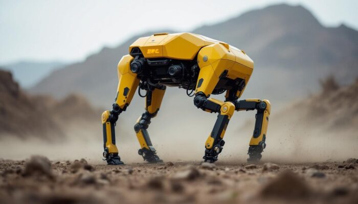 A photograph of capture a photograph of boston dynamics' bigdog robot in action