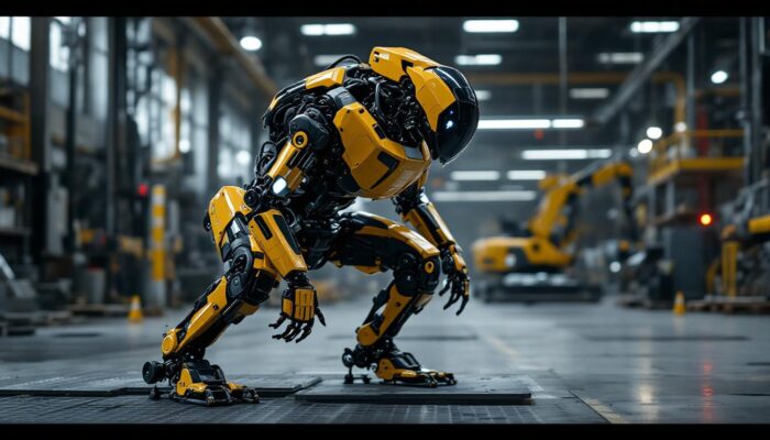 A photograph of a boston dynamics robot in action
