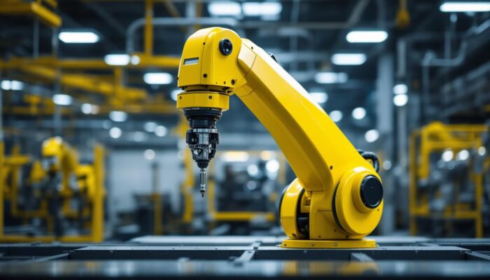 A photograph of capture a photograph of a modern industrial robotic arm in action at hams hall