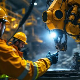 A photograph of a state-of-the-art industrial robot in action at kidd mine