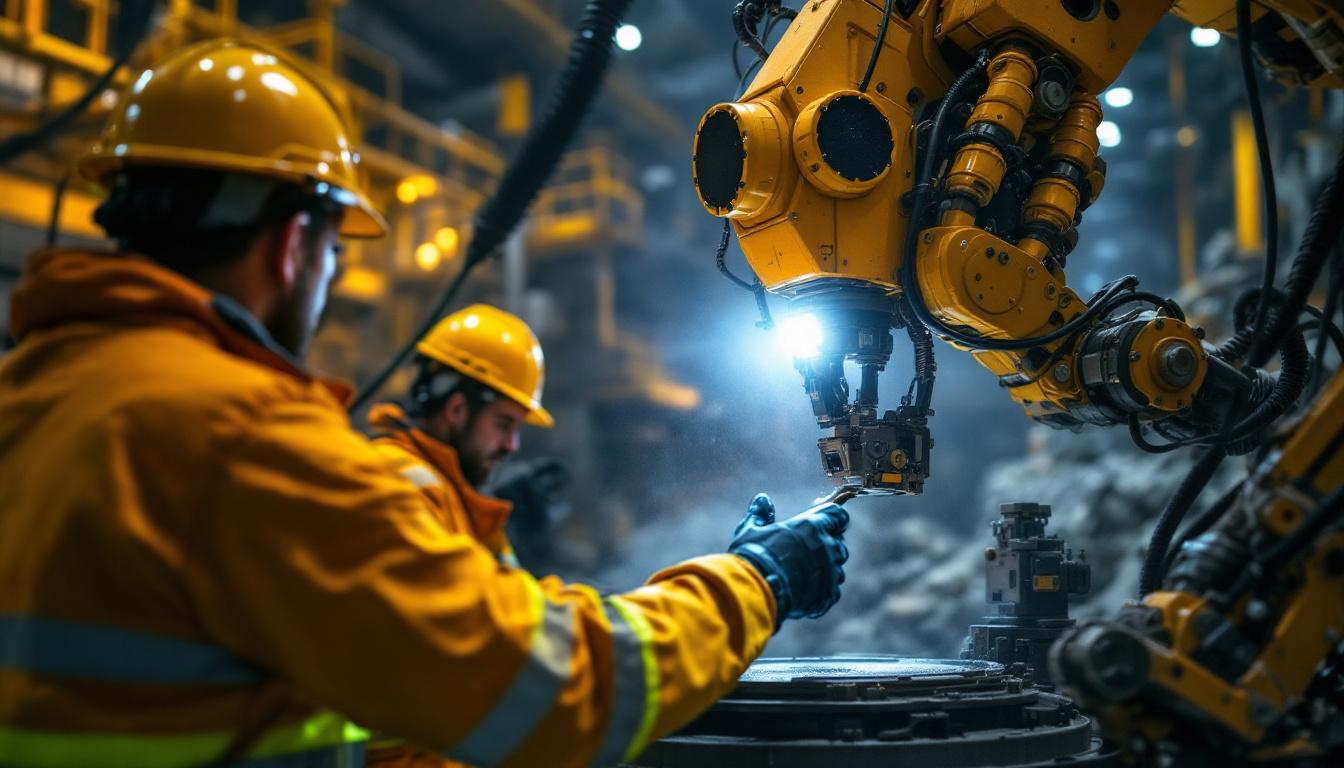 A photograph of a state-of-the-art industrial robot in action at kidd mine