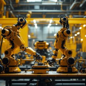 A photograph of a darpa robot in an industrial setting