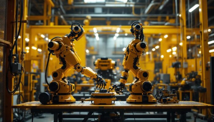 A photograph of a darpa robot in an industrial setting