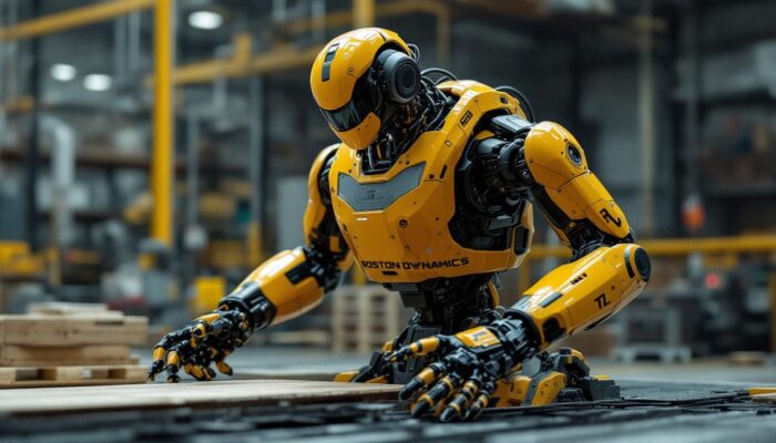 A photograph of a boston dynamics robot in action