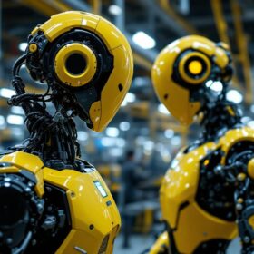 A photograph of a sleek industrial robot in action