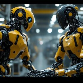A photograph of a boston dynamics robot in action within an industrial setting