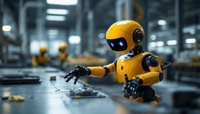 A photograph of capture a photograph of the spot robot in an industrial setting
