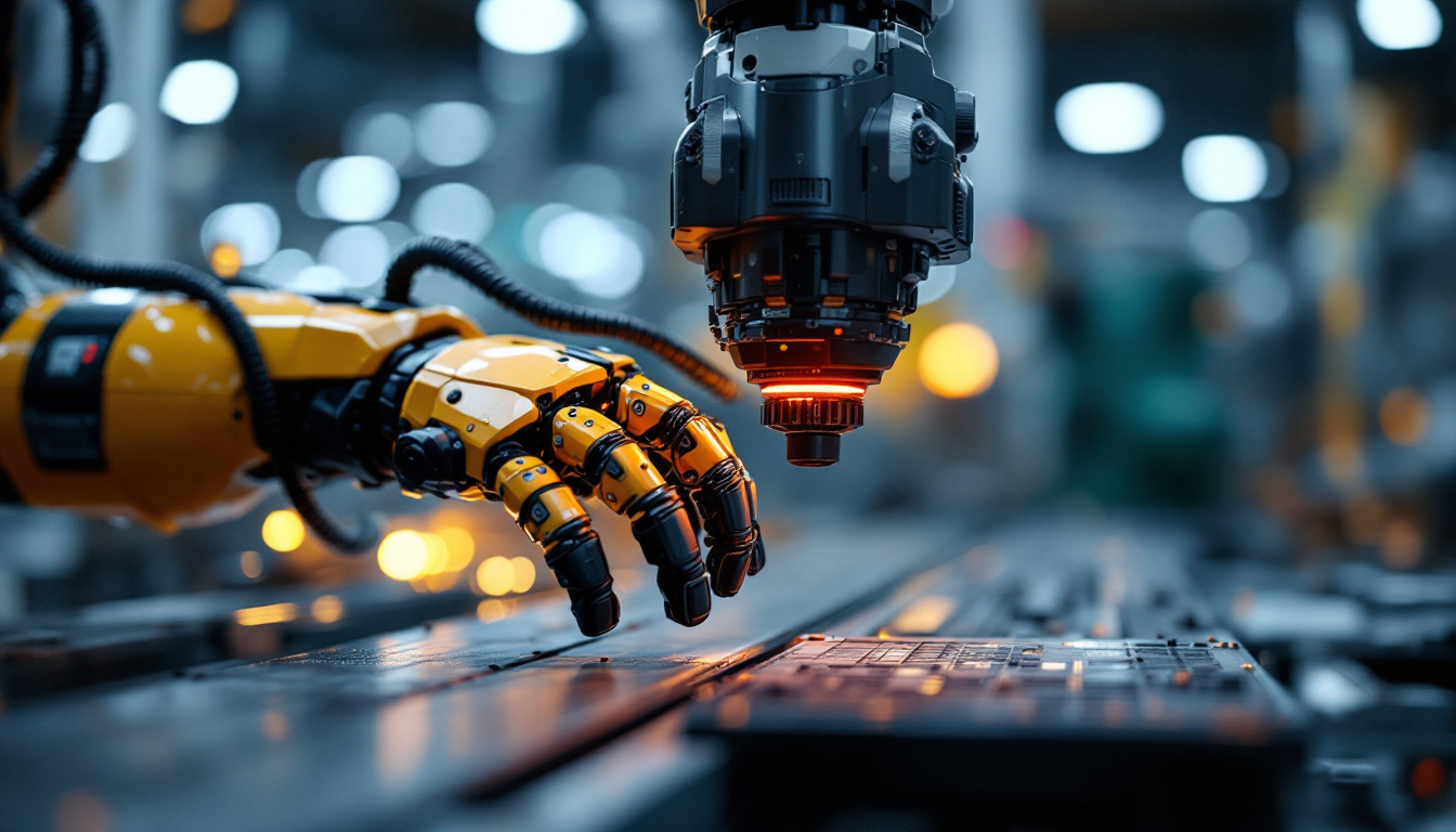 A photograph of a close-up of an industrial robot equipped with a collision detection sensor in action