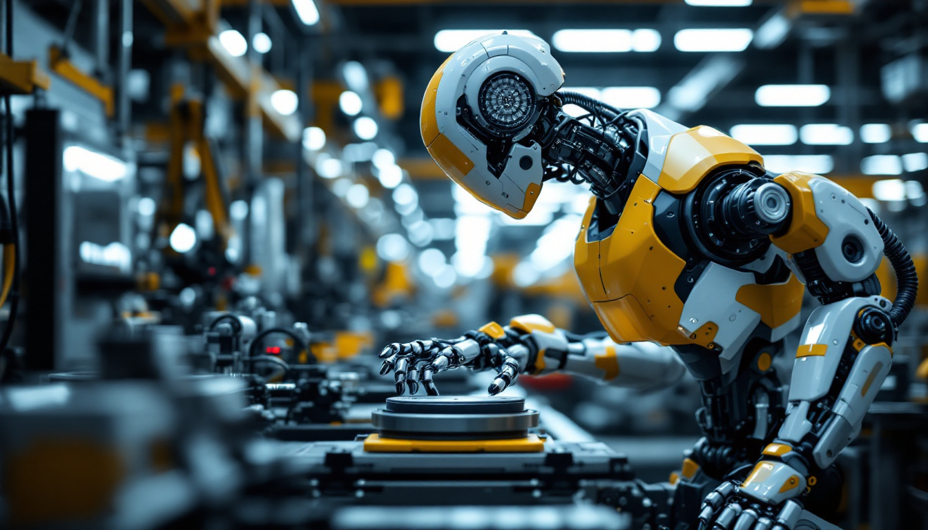 A photograph of a modern industrial robot in action within a manufacturing setting