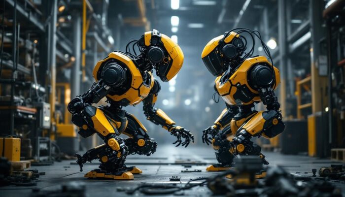 A photograph of a boston dynamics robot in action