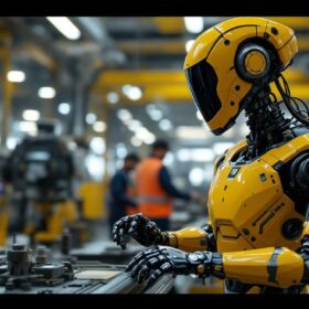 A photograph of a k9 robot in an industrial setting