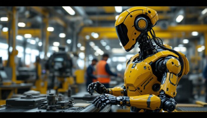 A photograph of a k9 robot in an industrial setting