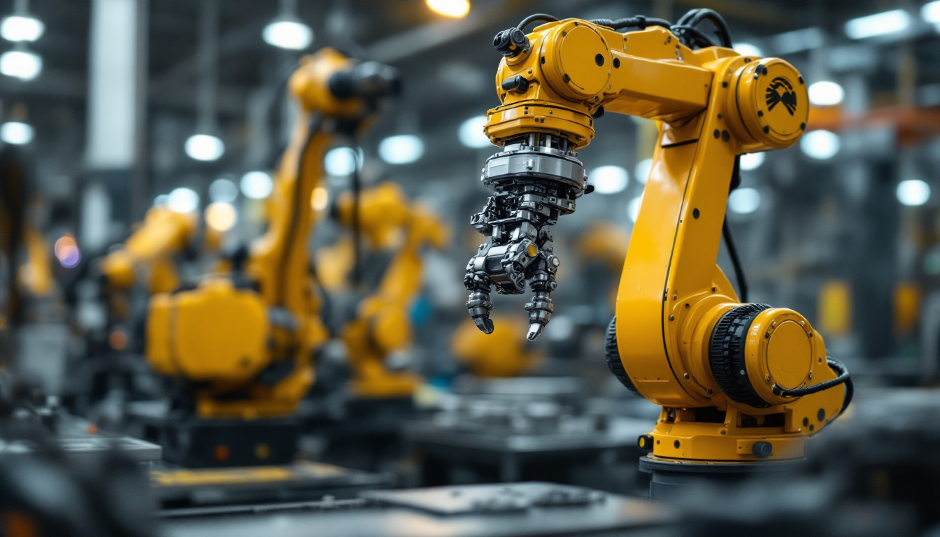 A photograph of a scara industrial robot in action