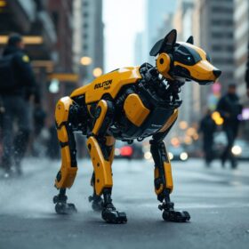 A photograph of a boston dynamics robotic dog in action
