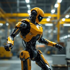 A photograph of a boston dynamics robot in motion