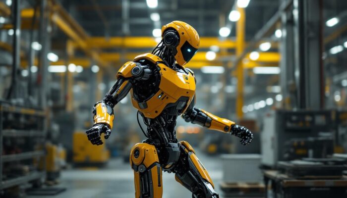 A photograph of a boston dynamics robot in motion