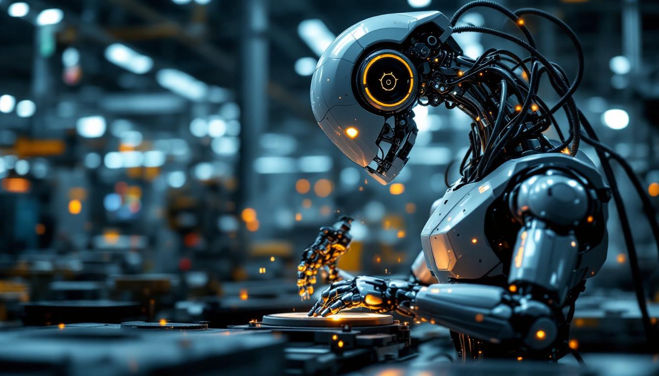 A photograph of a sleek industrial robot in action