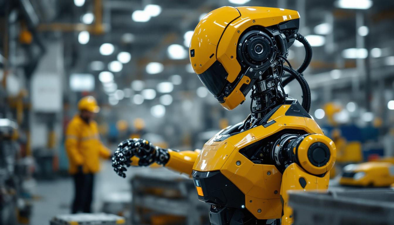 A photograph of a hyundai boston dynamics robot in action within an industrial setting