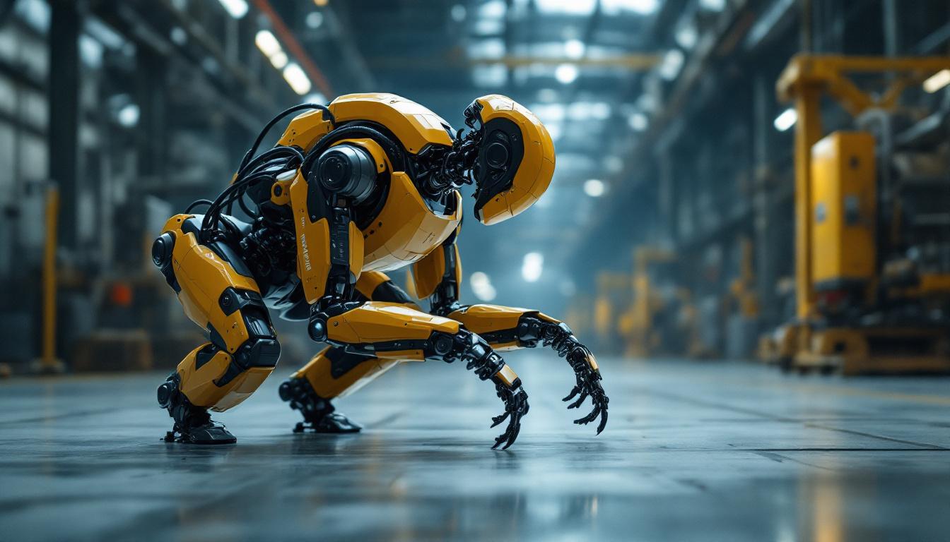 A photograph of a boston dynamics robot in action within an industrial setting