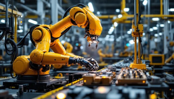 A photograph of a toyota industrial robot in action on the factory floor