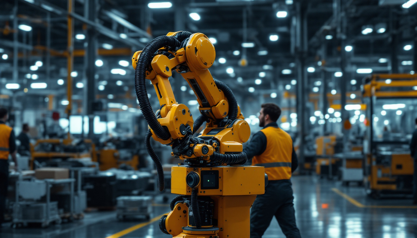 A photograph of a modern automatic guided vehicle (agv) in action within an industrial setting