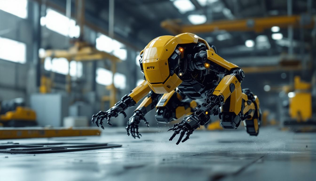A photograph of a dynamic parkour robot in action