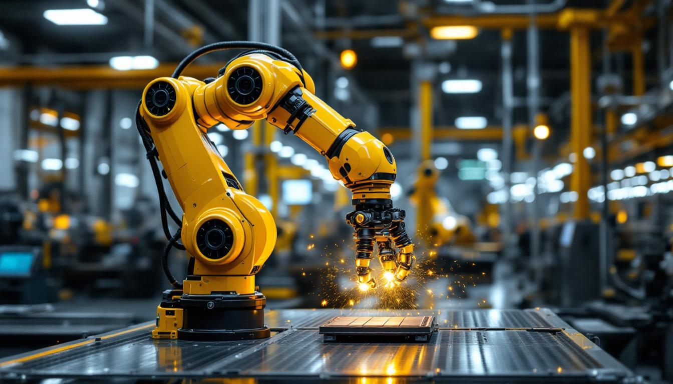 A photograph of a sleek industrial robotic arm in action