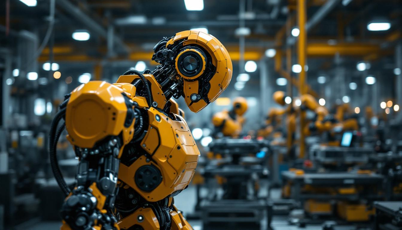 A photograph of a modern industrial robot in action on a factory floor