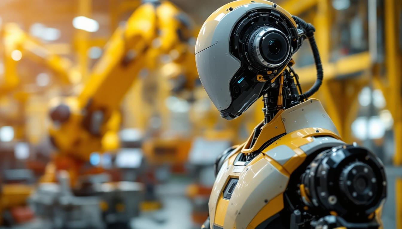 A photograph of a sleek industrial robot in action