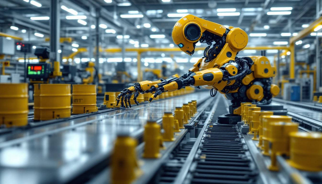 A photograph of a dynamic industrial robot navigating a challenging obstacle course