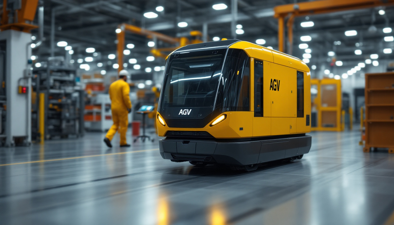 A photograph of a sleek automated guided vehicle (agv) in action within an industrial setting